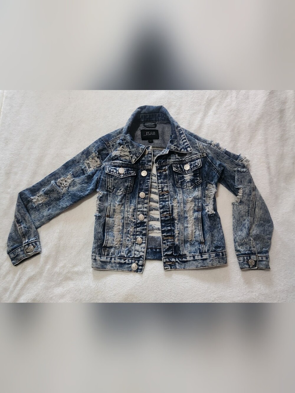 DAZL Jeans Heavily Distressed Denim Jacket Acid Wash Ripped Shredded Grunge M
